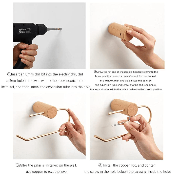 Toiletrulleholder i messing og træ (L-form) - Grebet
