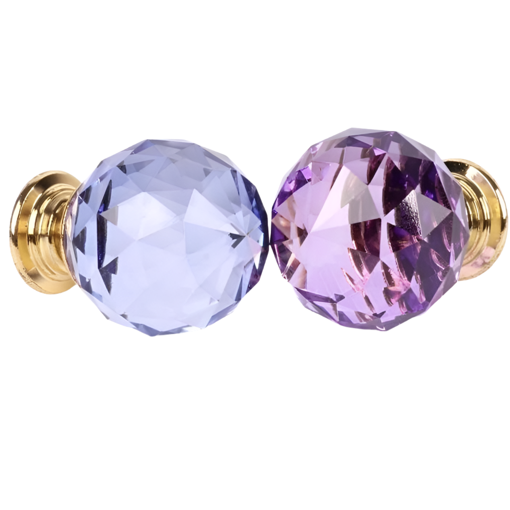 Møbelknop i blå eller lilla glas (Ø: 30 mm)