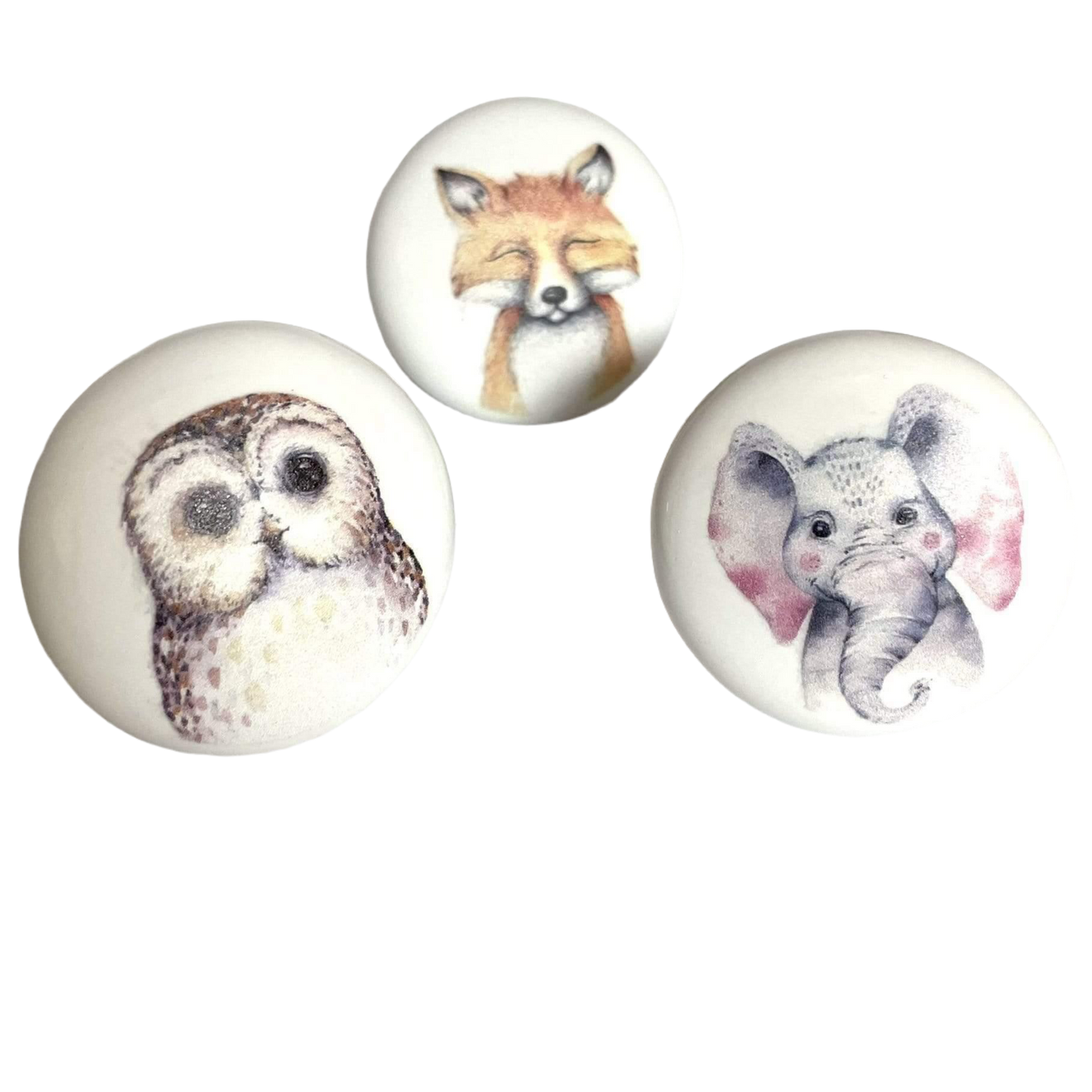 Keramik greb til børneværelset med dyremotiver (Ø: 38 mm)
