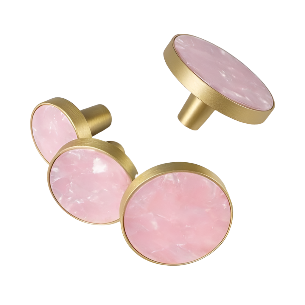 Børstet messing med lyserødt muslingemønster - greb eller knage (Ø: 22 mm eller 27 mm)