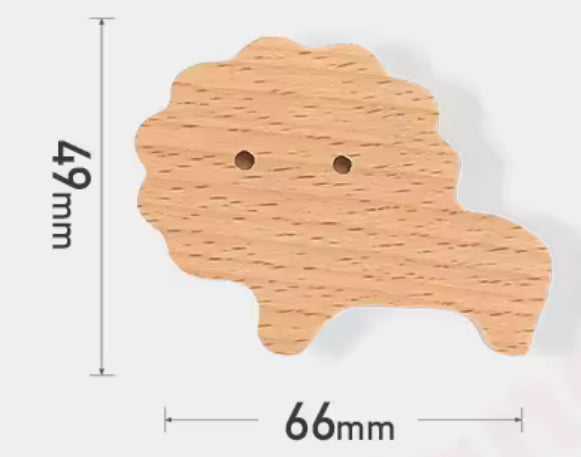 Træ knager eller møbelknopper med dyremotiver (Lyst eller mørkt træ)