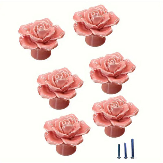 Lyserød rose - keramik greb (Ø: 40 mm)