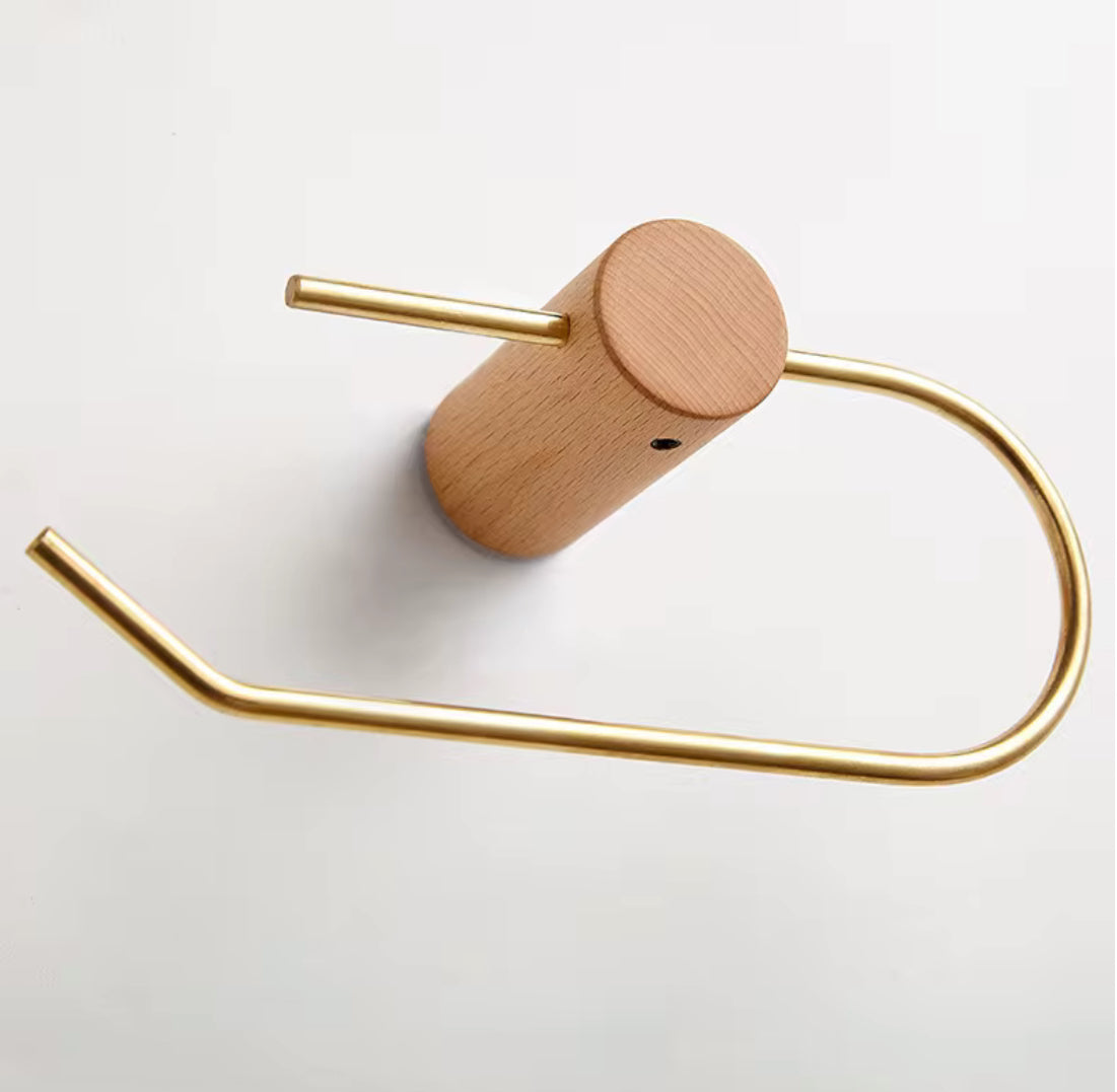 Toiletrulleholder i messing og lyst træ (U-form)