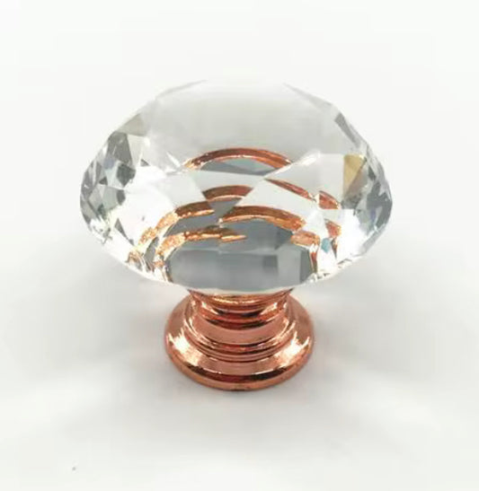 Roseguld møbelknop med klar glas diamantformet top (Ø: 40 mm) 💎