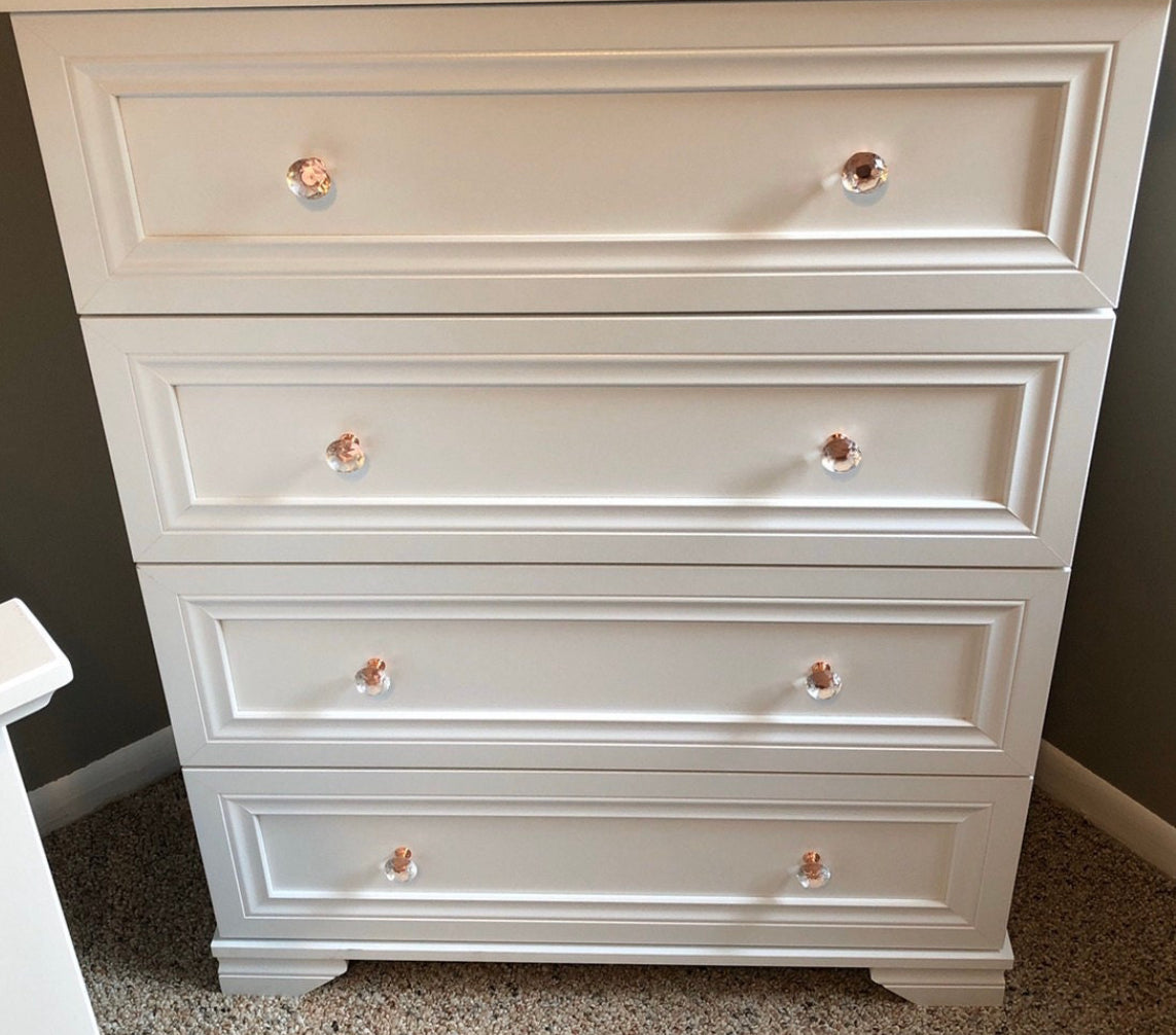 Roseguld møbelknop med klar glas diamantformet top (Ø: 40 mm) 💎