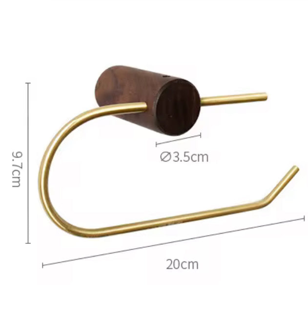 Toiletrulleholder i messing og mørkt træ (U-form)