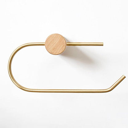 Toiletrulleholder i messing og lyst træ (U-form)