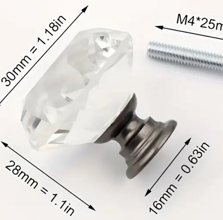 Diamant greb i glas med farvet hardware (Ø: 30 mm) - Grebet