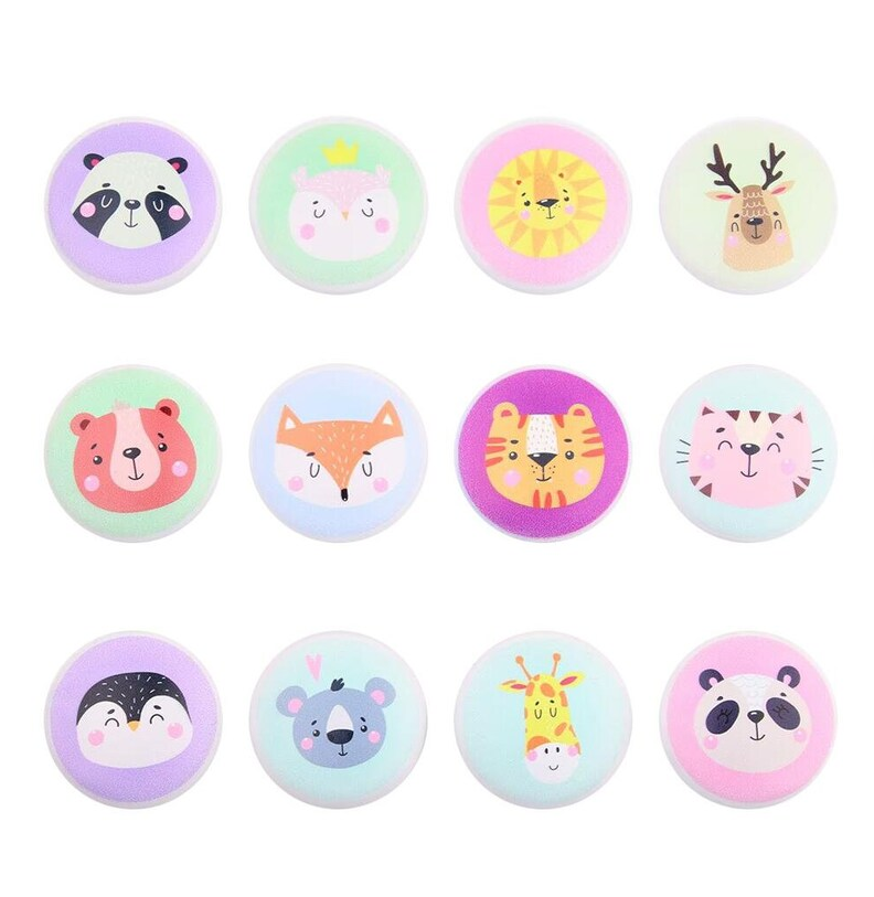 Keramik greb til børneværelset med dyrehoveder (Ø: 38 mm)