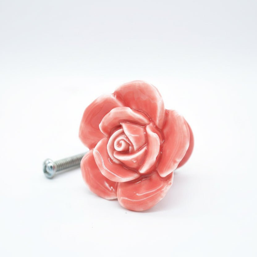 Lyserød rose - keramik greb (Ø: 40 mm) - Grebet
