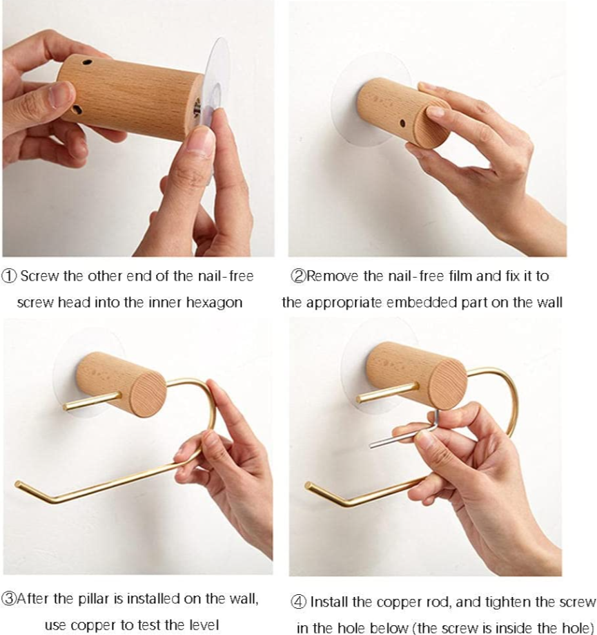 Toiletrulleholder i messing og mørkt træ (U-form)