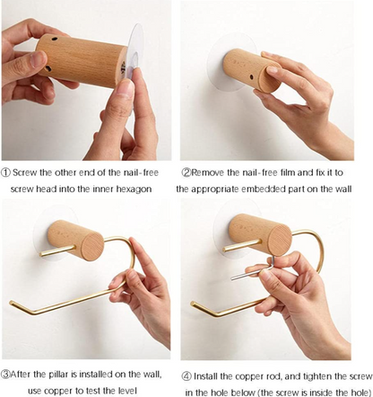 Toiletrulleholder i messing og mørkt træ (U-form)