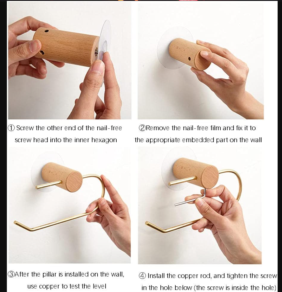 Toiletrulleholder i messing og træ (L-form)