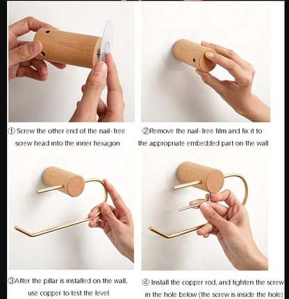 Toiletrulleholder i messing og træ (L-form)