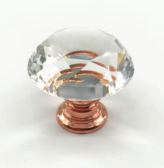 Roseguld møbelknop med klar glas diamantformet top (Ø: 40 mm) 💎 - Grebet