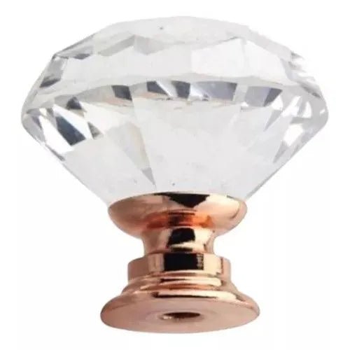 Roseguld møbelknop med klar glas diamantformet top (Ø: 40 mm) 💎 - Grebet