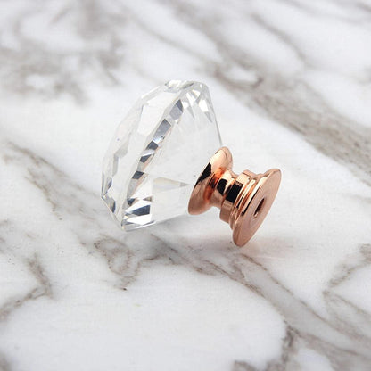 Roseguld møbelknop med klar glas diamantformet top (Ø: 40 mm) 💎