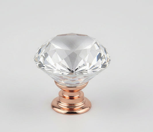 Roseguld møbelknop med klar glas diamantformet top (Ø: 40 mm) 💎 - Grebet