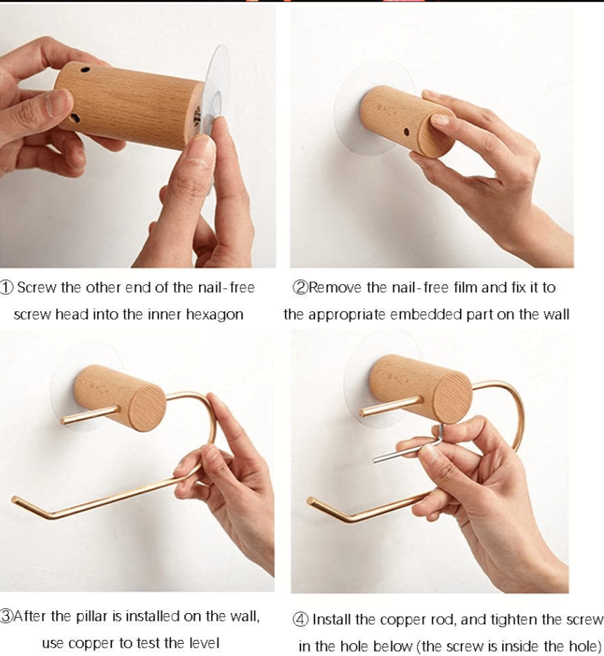 Toiletrulleholder i messing og lyst træ (U-form) - Grebet