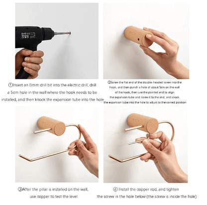 Toiletrulleholder i messing og mørkt træ (U - form) - Grebet