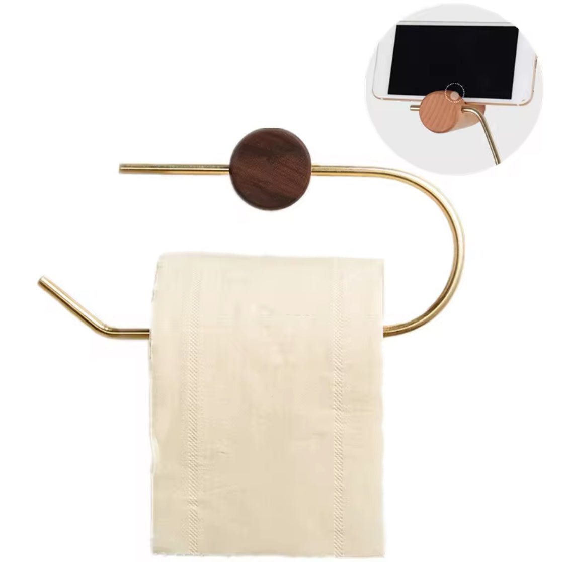 Toiletrulleholder i messing og mørkt træ (U - form) - Grebet