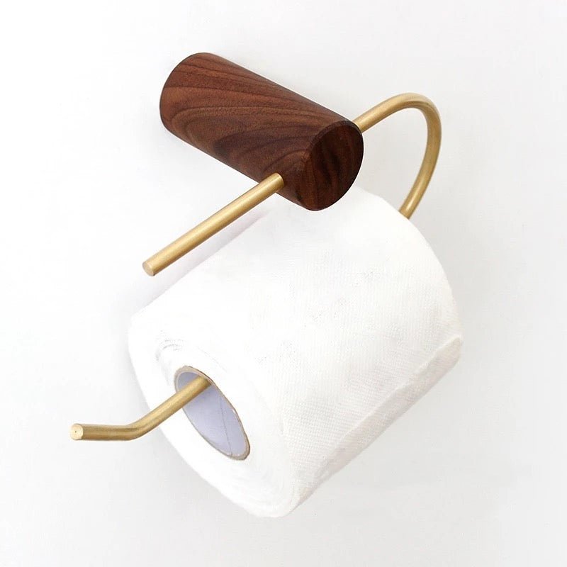 Toiletrulleholder i messing og mørkt træ (U - form) - Grebet