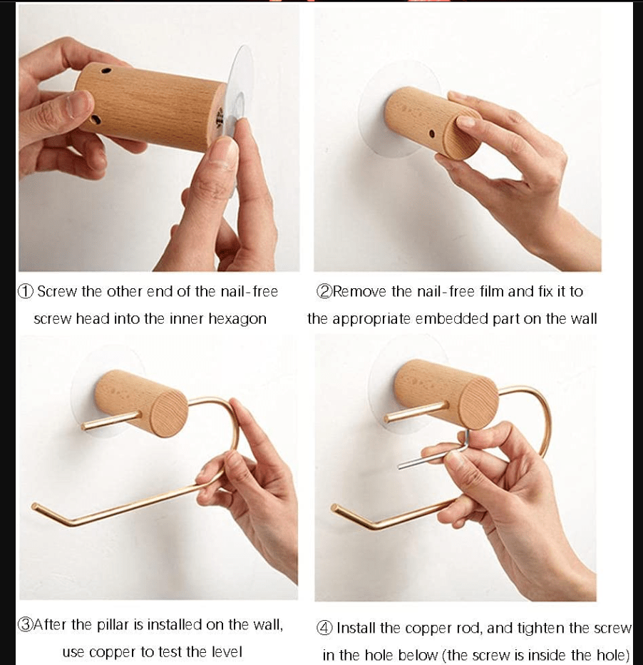 Toiletrulleholder i messing og træ (L-form) - Grebet