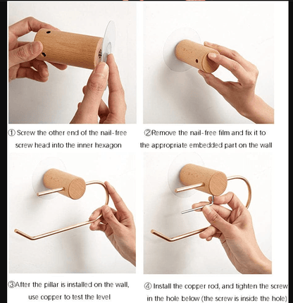 Toiletrulleholder i messing og træ (L-form) - Grebet