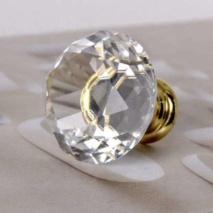 Grebet.dk Glas Glas diamant greb med guld fod (flere størrelser)