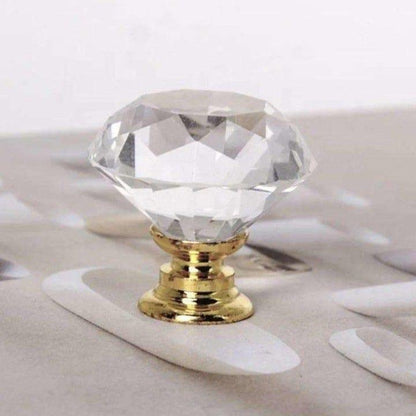 Grebet.dk Glas Glas diamant greb med guld fod (flere størrelser)