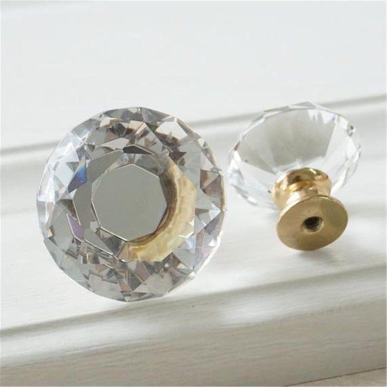 Glas diamant greb med guld fod (Ø: 30 eller 40 mm) - Grebet