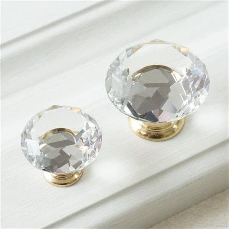 Glas diamant greb med guld fod (Ø: 30 eller 40 mm) - Grebet