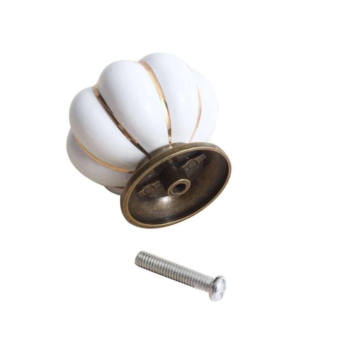 By Grebet.dk Keramik greb Hvidt græskar greb med guld deltaljer (40 mm)