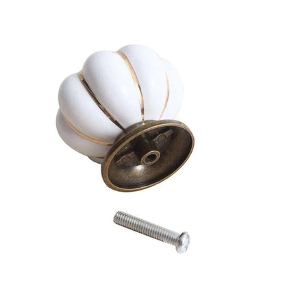 By Grebet.dk Keramik greb Hvidt græskar greb med guld deltaljer (40 mm)