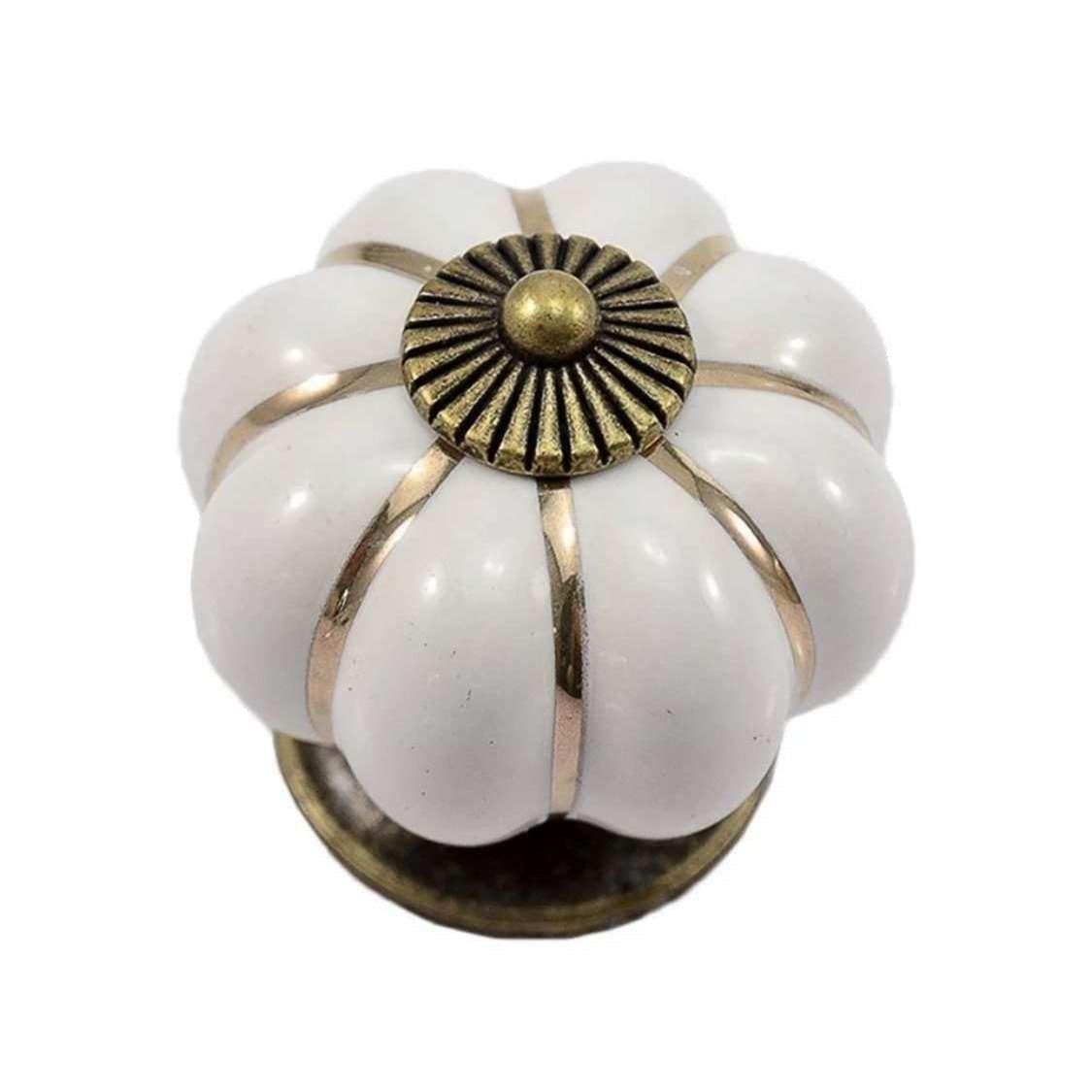 By Grebet.dk Keramik greb Hvidt græskar greb med guld deltaljer (40 mm)