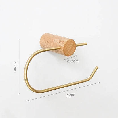 Toiletrulleholder i messing og lyst træ (U-form)