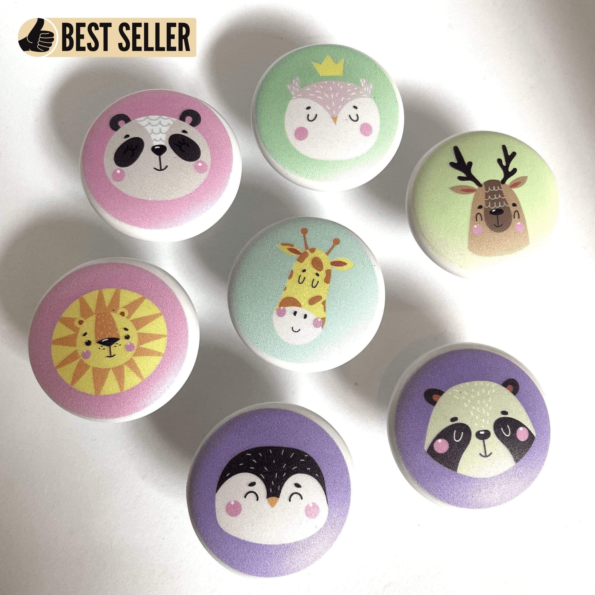 Grebet.dk Keramik greb Keramik greb til børneværelset med dyrehoveder (Ø: 38 mm)