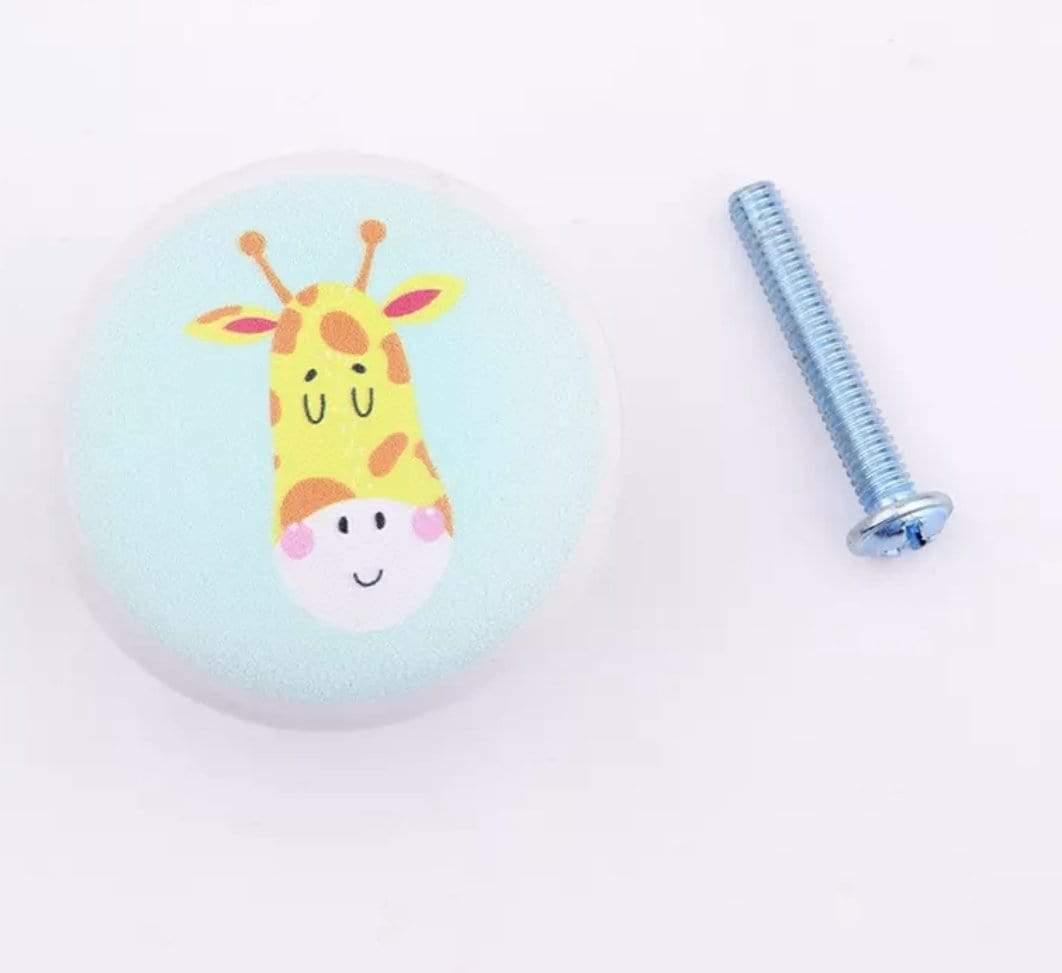 Grebet.dk Keramik greb Giraf (blå) Keramik greb til børneværelset med dyrehoveder (Ø: 38 mm)