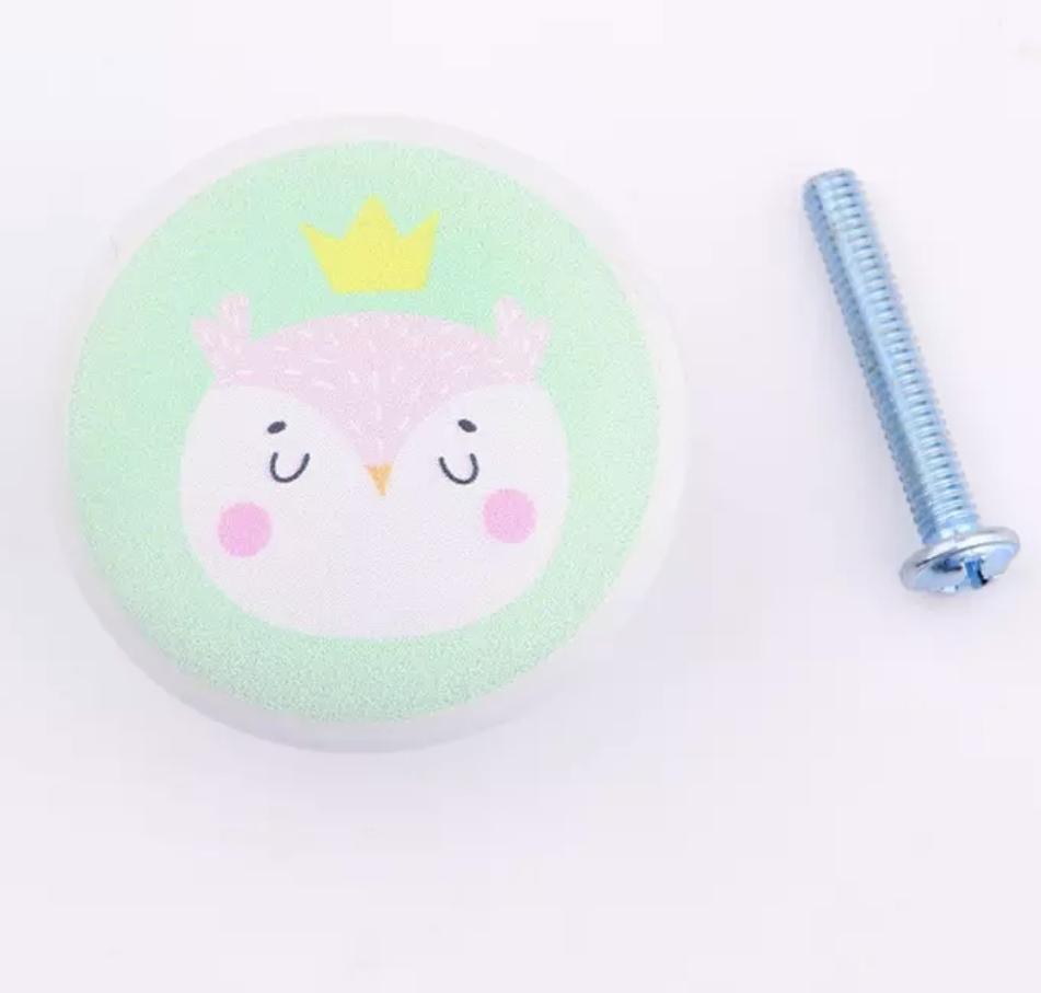 Grebet.dk Keramik greb Ugle (grøn) Keramik greb til børneværelset med dyrehoveder (Ø: 38 mm)