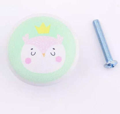 Grebet.dk Keramik greb Ugle (grøn) Keramik greb til børneværelset med dyrehoveder (Ø: 38 mm)