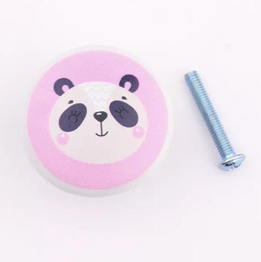 Grebet.dk Keramik greb Panda (lyserød) Keramik greb til børneværelset med dyrehoveder (Ø: 38 mm)