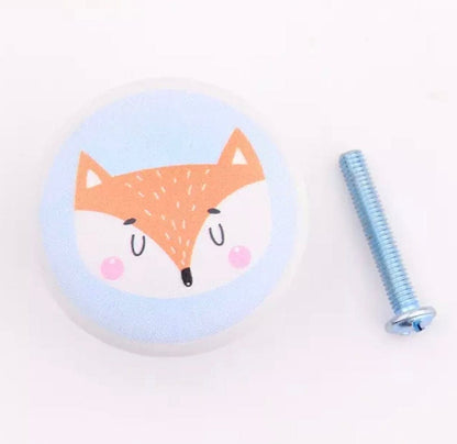 Grebet.dk Keramik greb Ræv (lyseblå) Keramik greb til børneværelset med dyrehoveder (Ø: 38 mm)