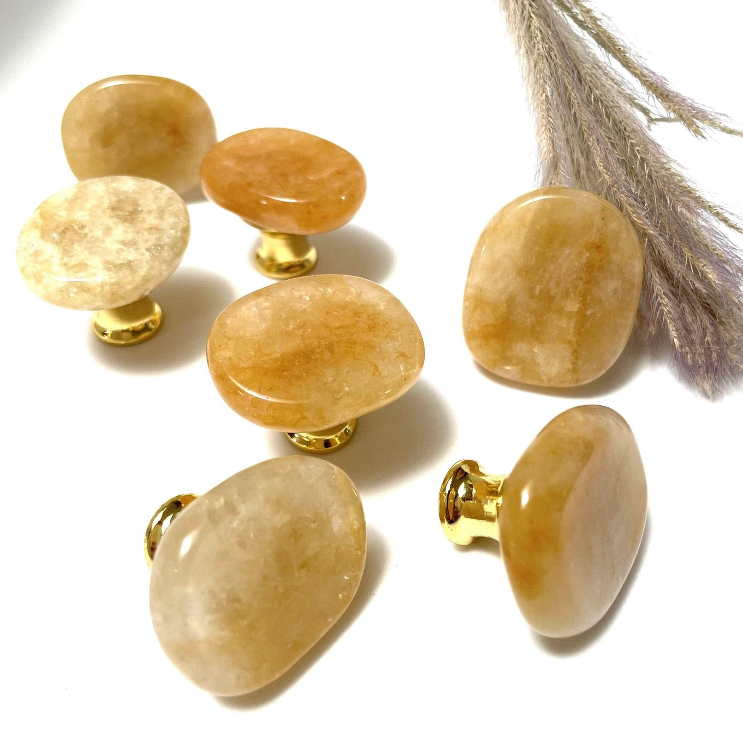 By Grebet.dk Møbelknop Gul jade (lille) Krystal møbelknop (guld hardware, flere størrelser)