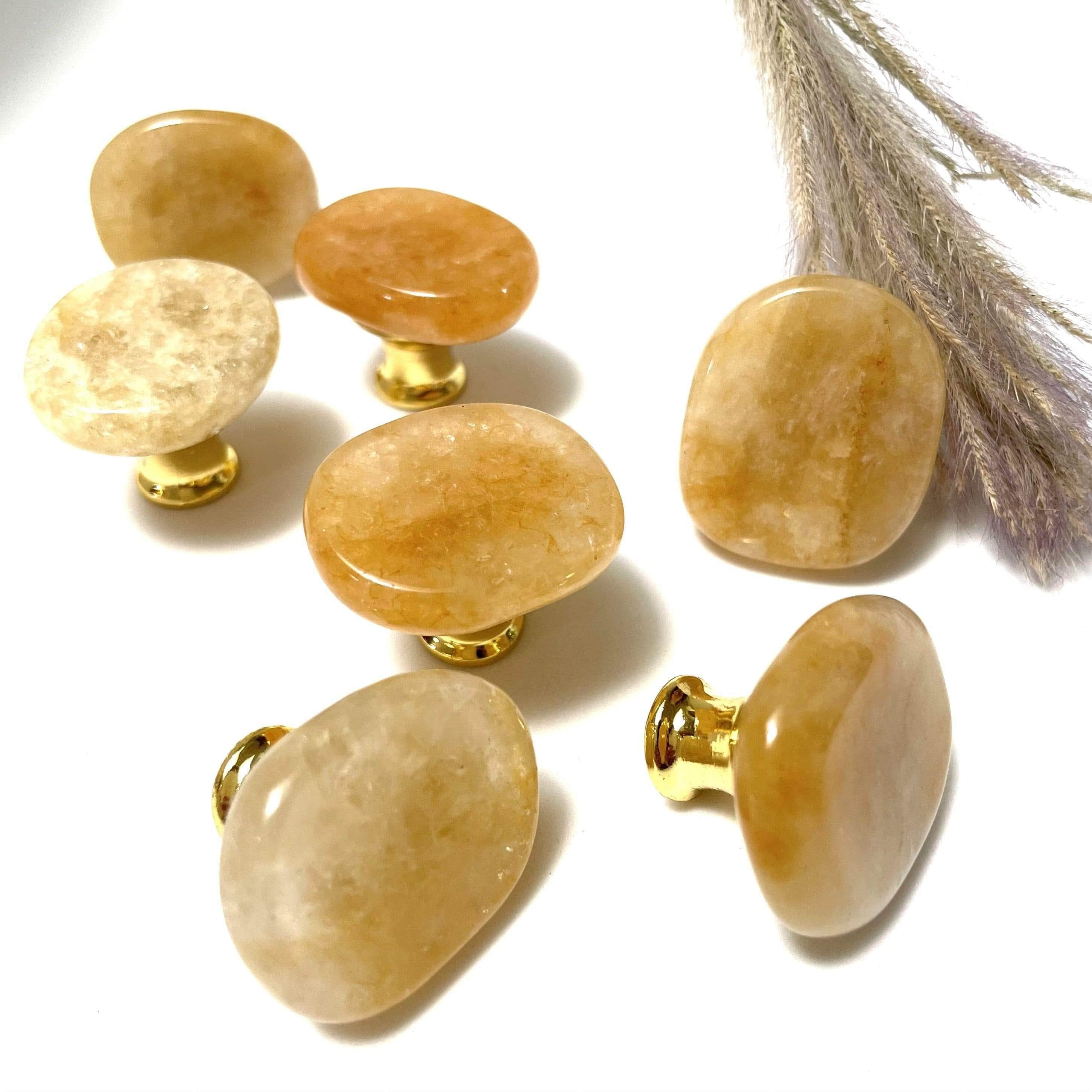 By Grebet.dk Møbelknop Gul jade (lille) Krystal møbelknop (guld hardware, flere størrelser)