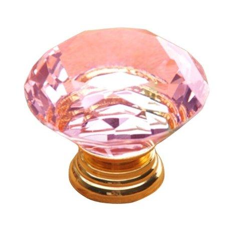 Lyserød glas diamant greb (Ø: 40 mm) - Grebet