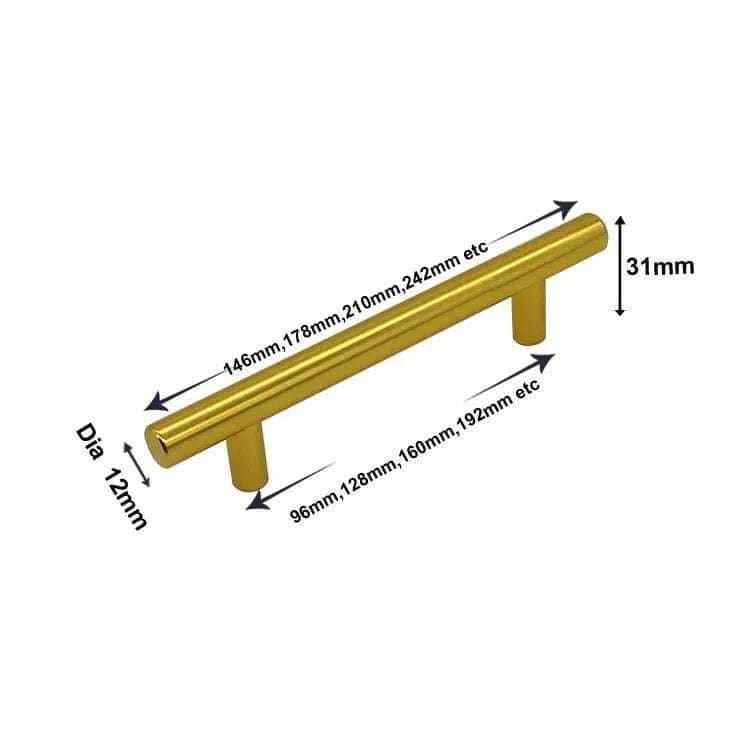 Relingsgreb - messingfarvet metal (T-greb eller CC: 64, 76, 96, 128, 160, 192, 224, 256, 288, 320, 352 og 384 mm) - Grebet