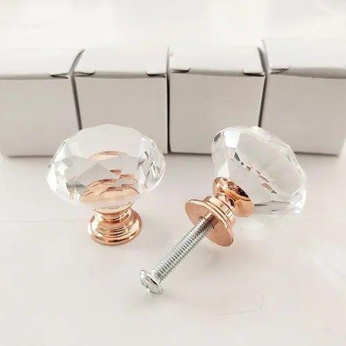 Roseguld møbelknop med klar glas diamantformet top (Ø: 40 mm) 💎 - Grebet