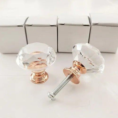 Roseguld møbelknop med klar glas diamantformet top (Ø: 40 mm) 💎 - Grebet