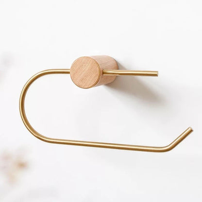 Toiletrulleholder i messing og lyst træ (U-form) - Grebet