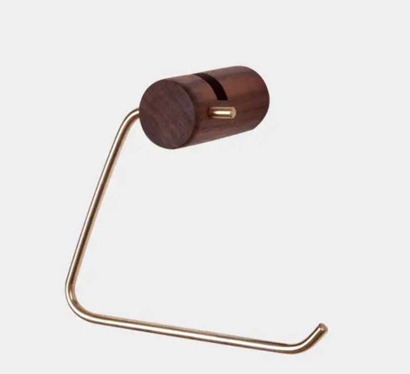 Toiletrulleholder i messing og træ (L-form) - Grebet